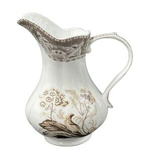 Antique Reflections Brown & White Floral Ellana Porcelain Pitcher by J Godinger